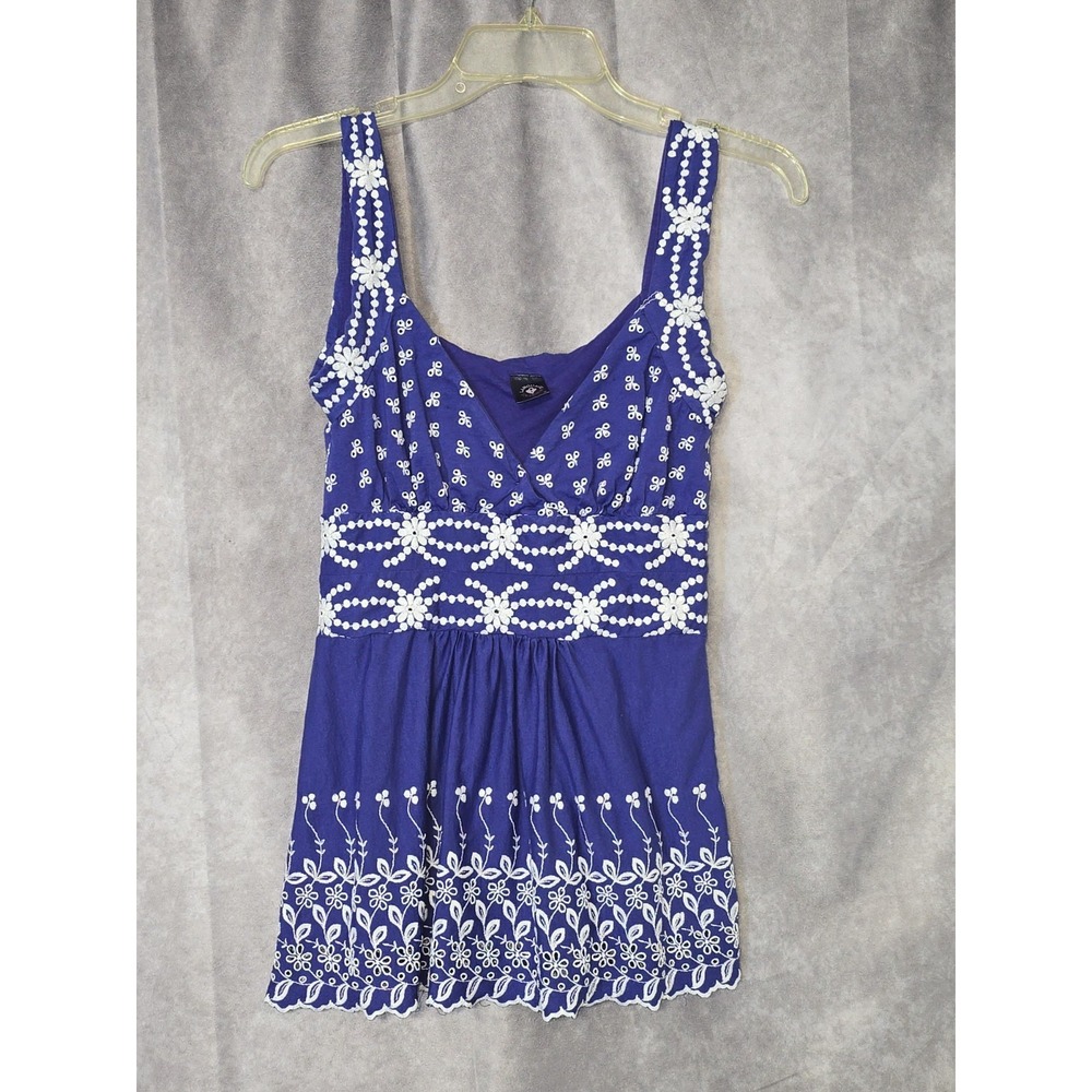 Language Los Angeles Purple Embroidered Eyelet Top Sz S Boho Floral Sleeveless